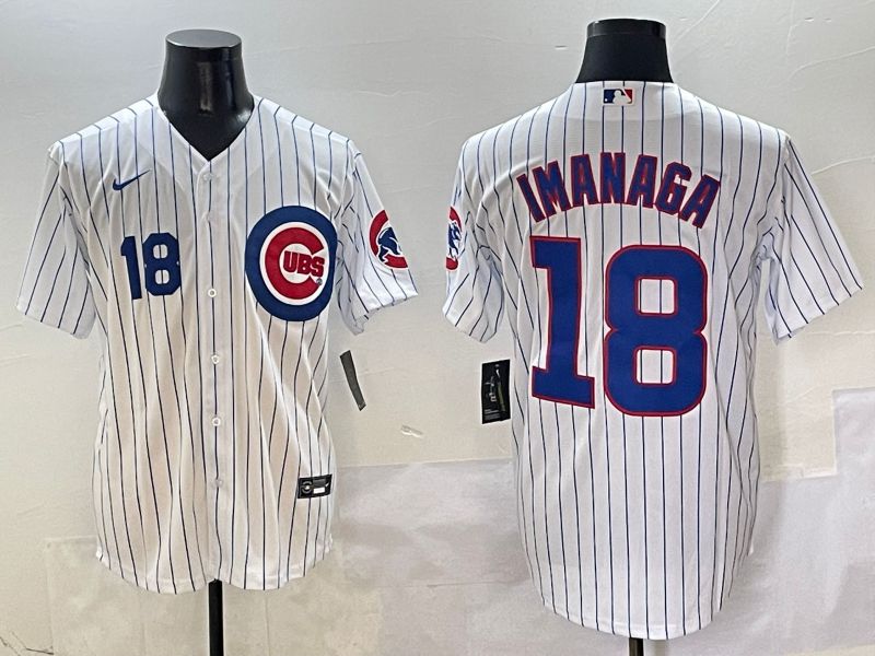 Men Chicago Cubs #18 Imanaga White Stripe Game Nike 2025 MLB Jersey style 3